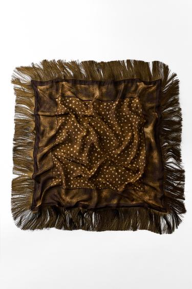 SILK BLEND PRINTED SCARF WITH FRINGE — Green 1