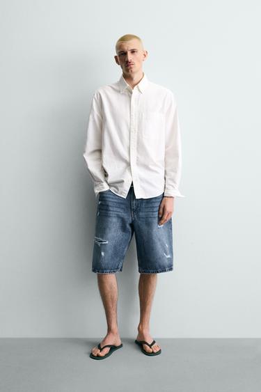 QUẦN SHORT BERMUDA VẢI DENIM DÁNG BAGGY - Màu xanh dịu từ Zara