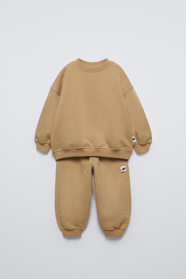 Zara LABEL SWEATSHIRT AND JOGGERS MATCHING SET - Mid-camel
