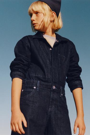 Zara 牛仔連身長褲 - 藍色