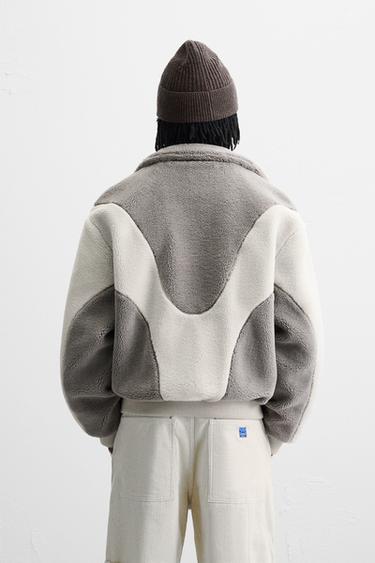 BLOUSON EFFET MOUTON BLOC DE COULEUR - Blanc / Gris de Zara - Image 2