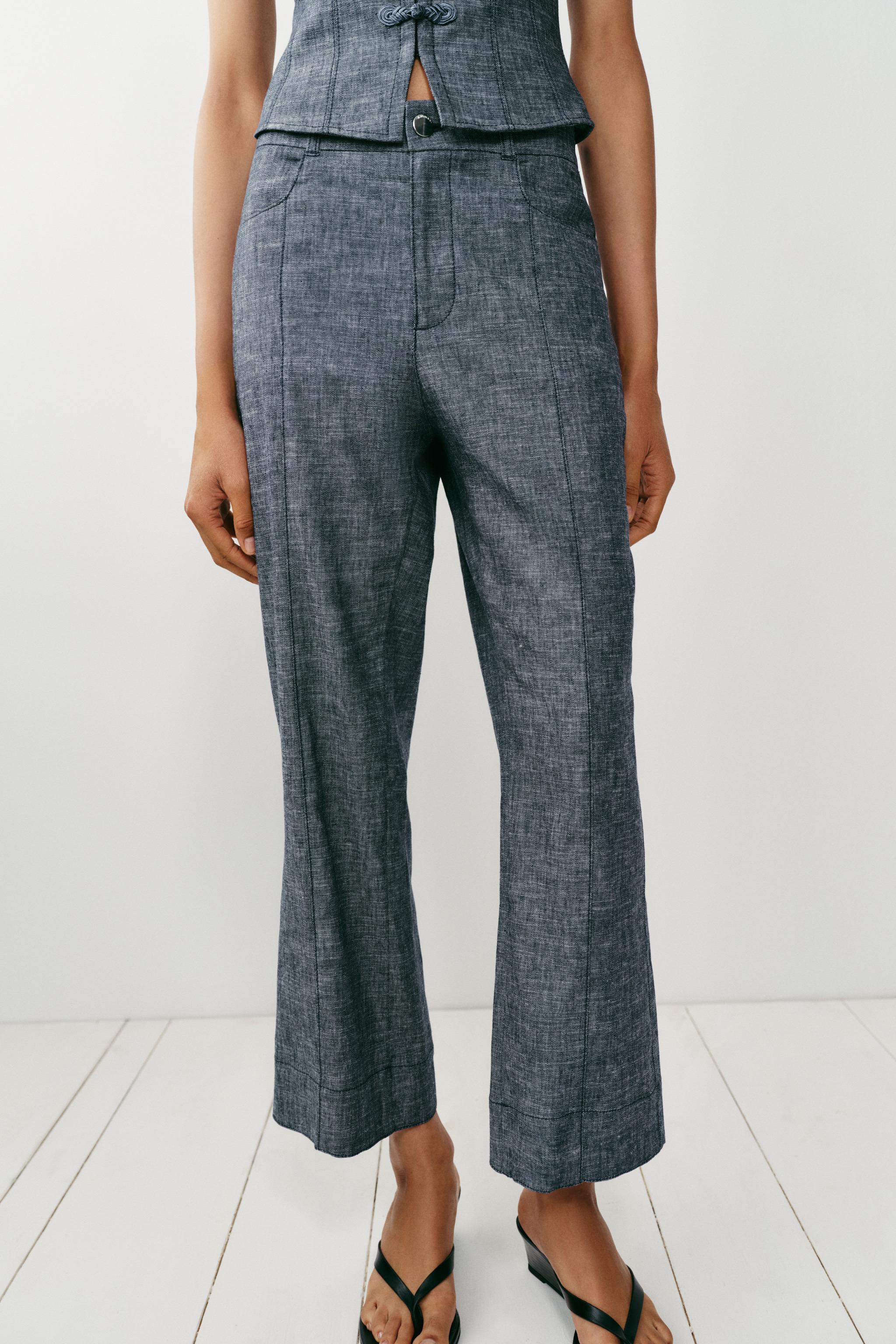 LINEN MINI FLARE PANTS — Gray