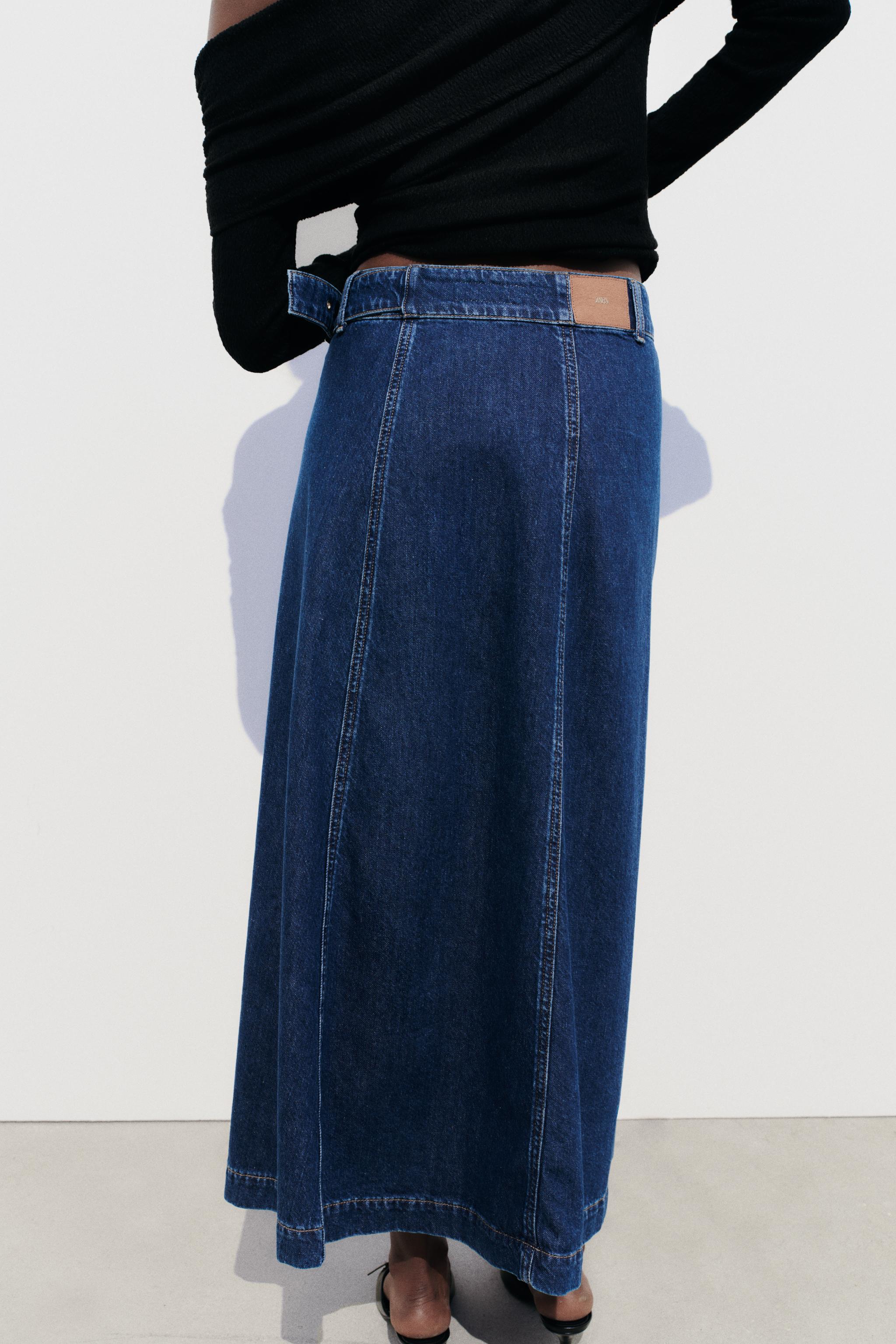 Z1975 SIDE BUCKLE DENIM MIDI SKIRT - Blue | ZARA United States