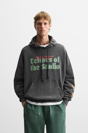 PRINTED HOODIE - Dark anthracite by Zara - Image 1