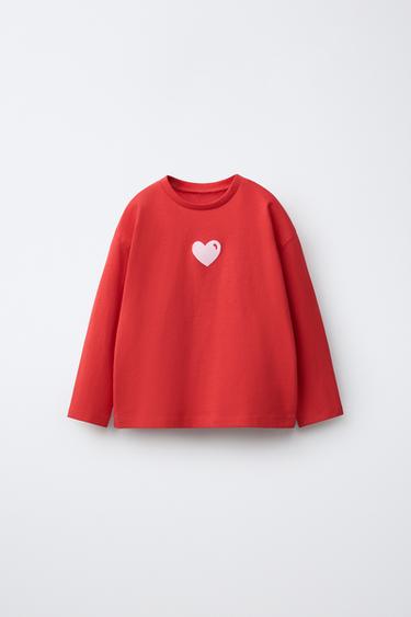 EMBROIDERED HEART T-SHIRT - Red by Zara
