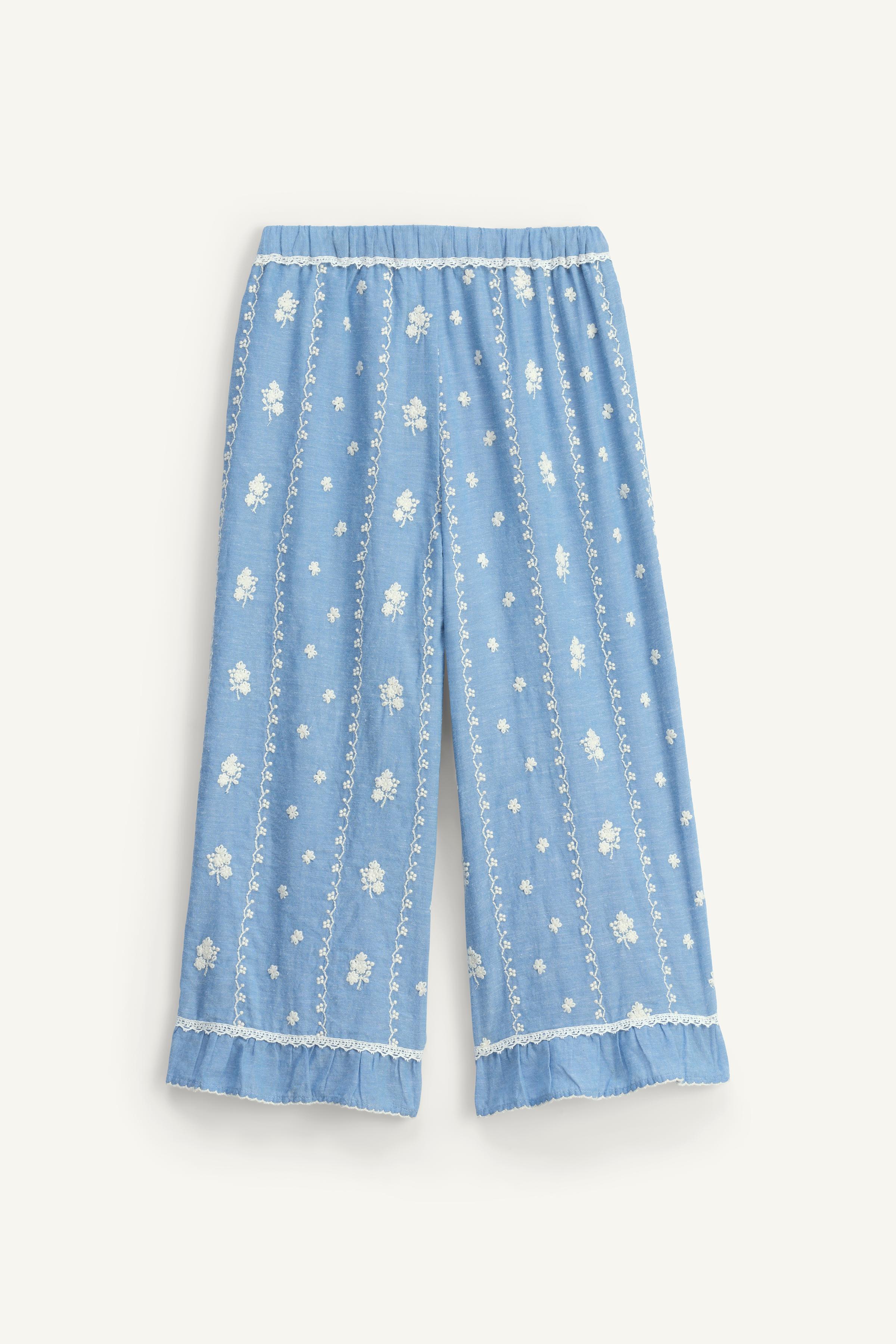 LIMITED EDITION EMBROIDERED PANTS - Light blue | ZARA United