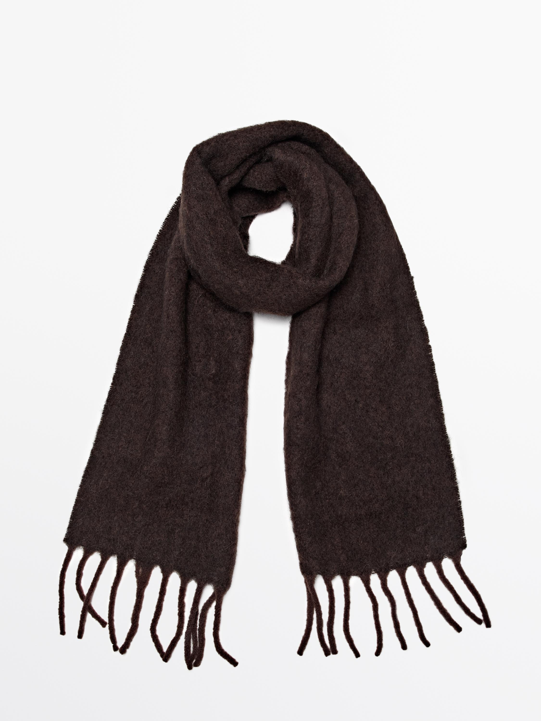 Fringed alpaca and wool blend scarf