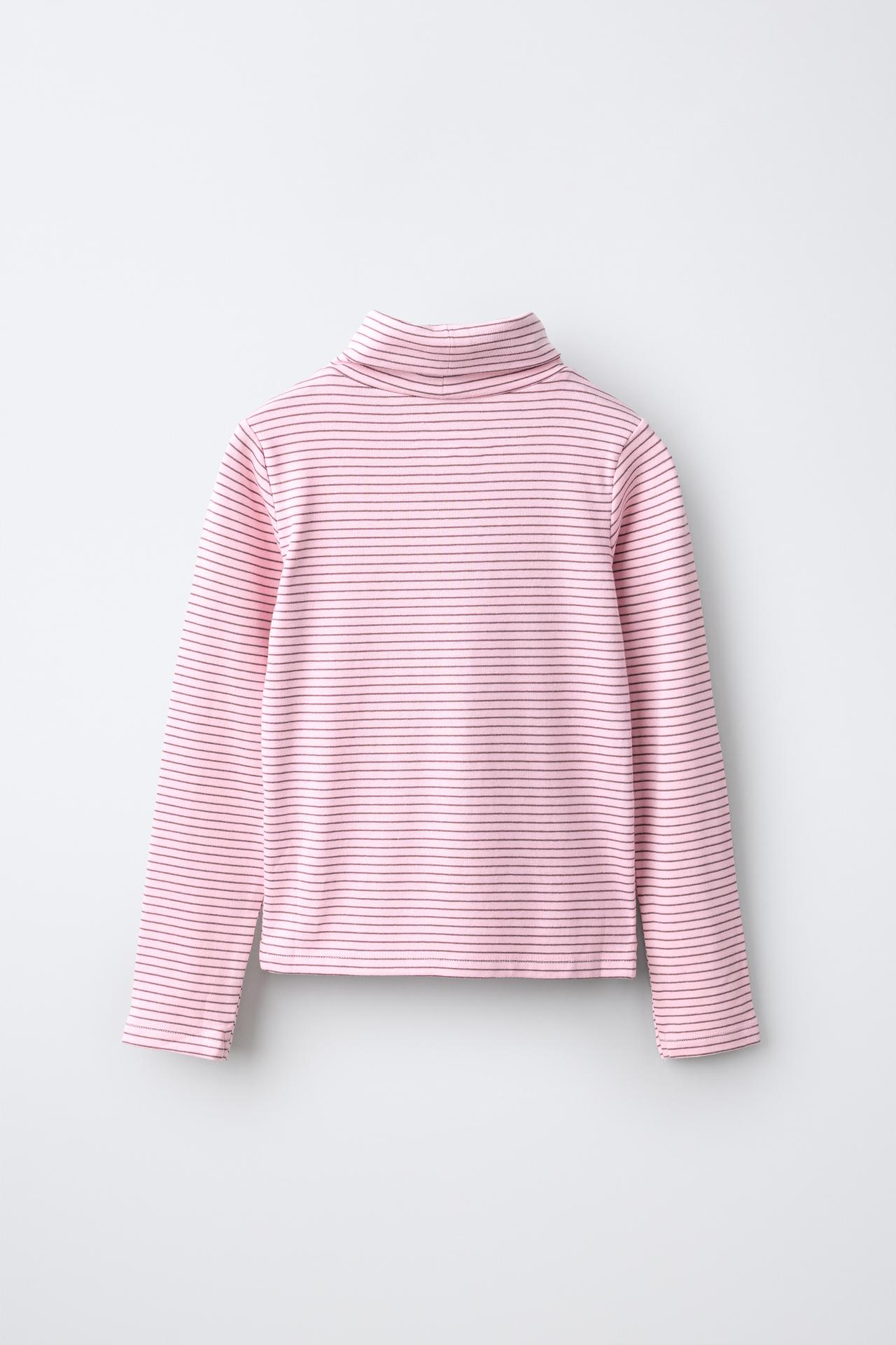 STRIPED COTTON AND MODAL TURTLENECK T-SHIRT — Pink