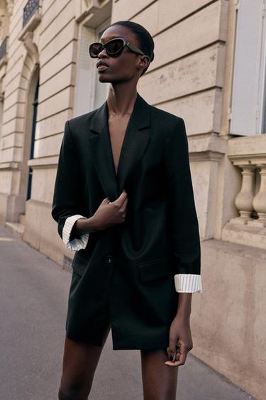 BLAZER WITH LINEN ROLLED-UP SLEEVES - Black by Zara
