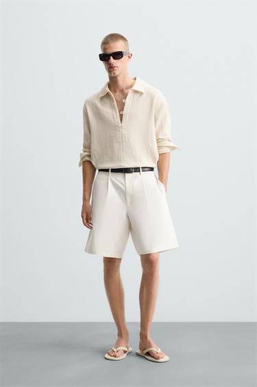 BERMUDA ALGODÓN - LINO PLIEGUES - Blanco de Zara - Imagen 0