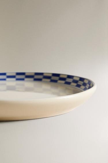 CERAMIC DESSERT PLATE WITH CHECKED EDGE - Ecru by Zara - Image 3