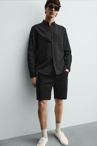 REGULAR FIT LINEN - COTTON SHIRT - Black by Zara - Image 4