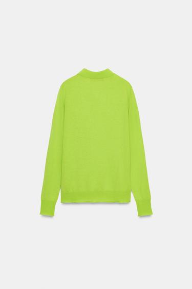 FINE KNIT WOOL POLO SHIRT - Lime by Zara
