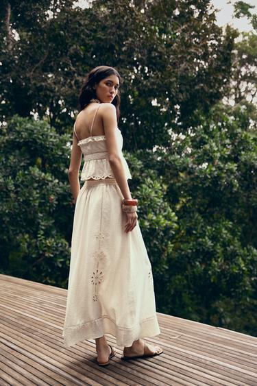 CUTWORK EMBROIDERY MIDI SKIRT - Ecru by Zara - Image 2