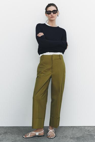 CELANA CHINO ZW COLLECTION - Olive green dari Zara