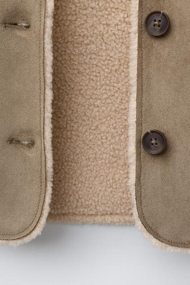 DOUBLE-FACED FAUX SHEARLING COAT - Light khaki by Zara - Image 7