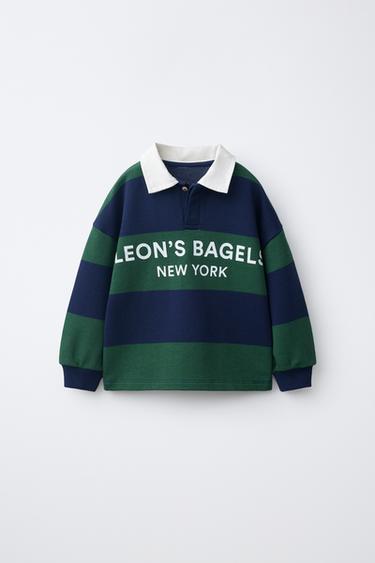 Zara LEON'S BAGELS ® STRIPED POLO SHIRT - Green / Blue - Image 0