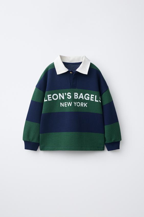 LEON'S BAGELS ® ストライプ柄ポロシャツグリーン/ブルー0ZaraのLEON'S BAGELS ® ストライプ柄ポロシャツ - グリーン/ブルー - 画像 0