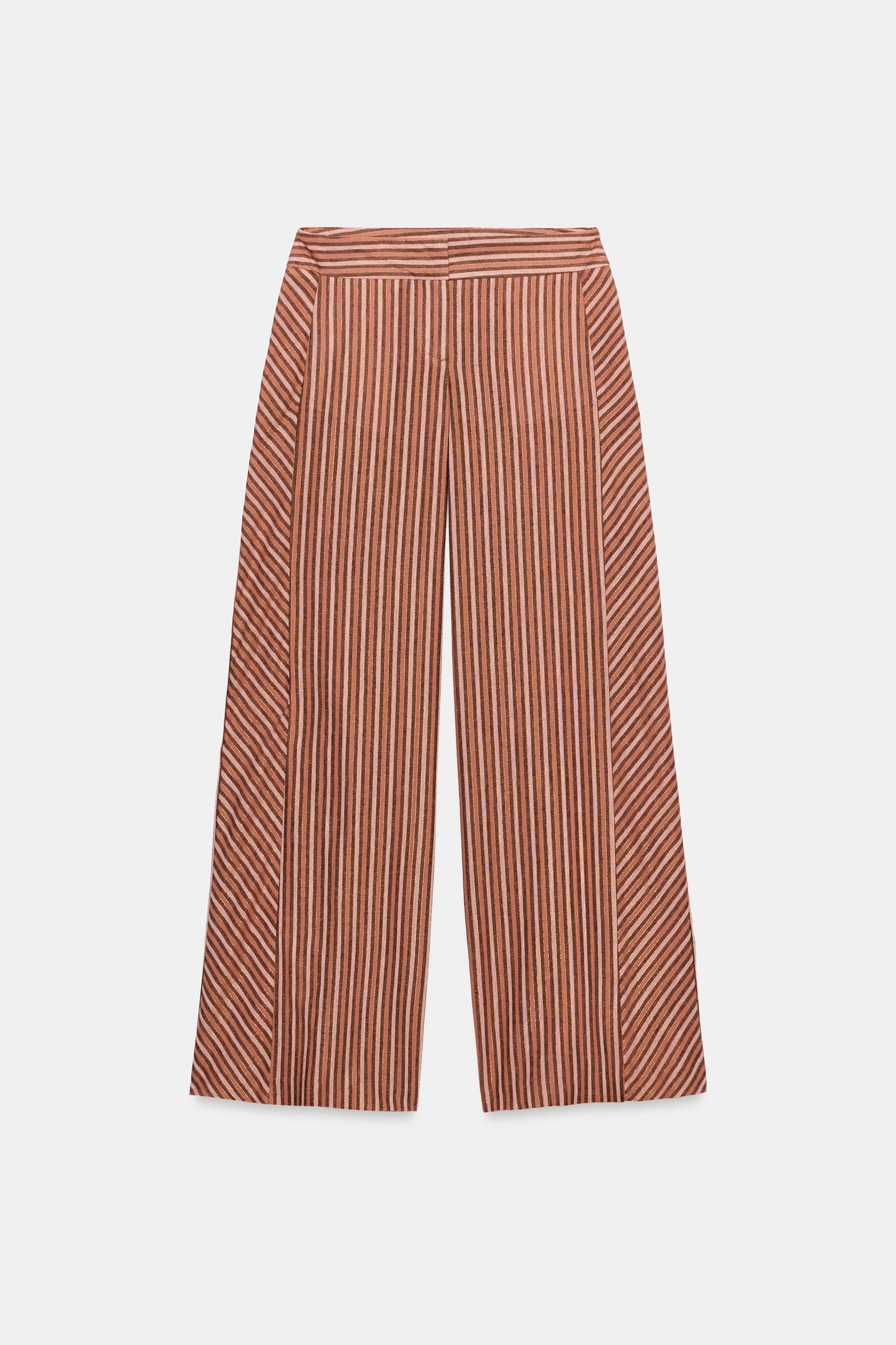 Zara Metalik İplikli Çizgili Geniş Paça Pantolon görsel 6