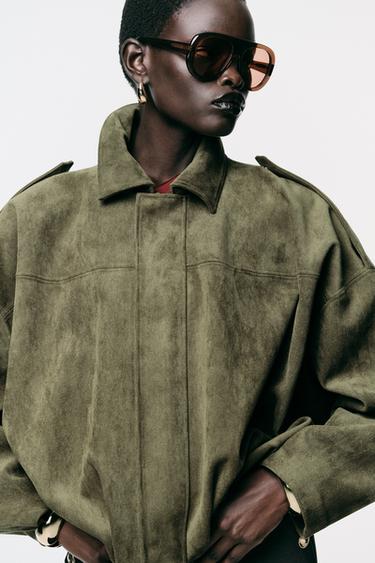 SUEDE EFFECT BOMBER JACKET - mid khaki by Zara