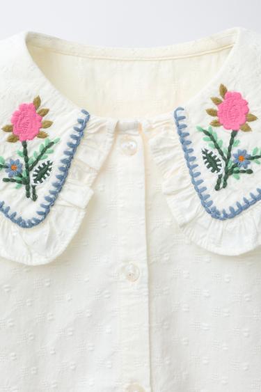 CHEMISE COL CLAUDINE BRODÉE - Écru de Zara - Image 2