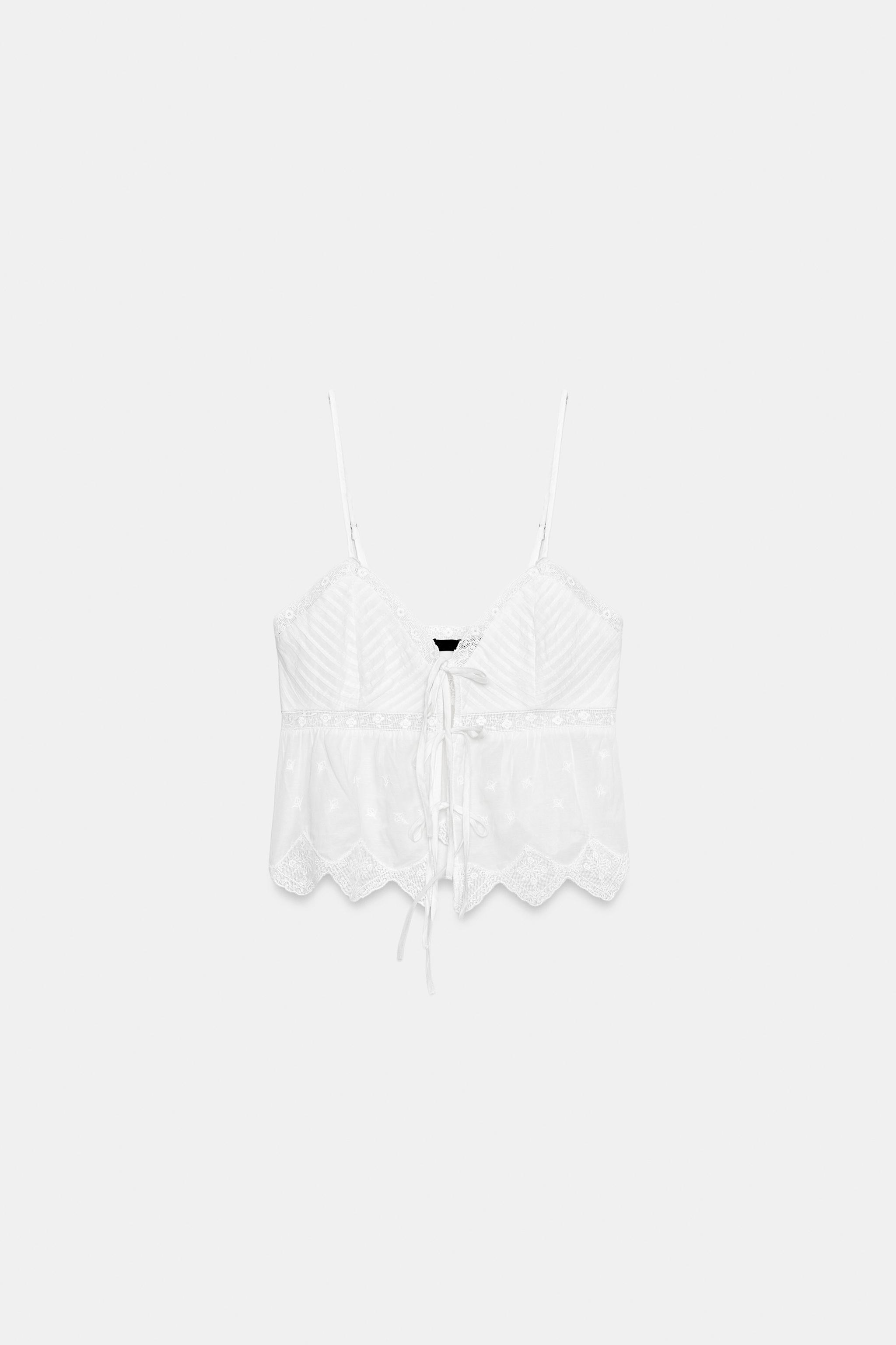 EMBROIDERED TIE-FRONT CAMISOLE
