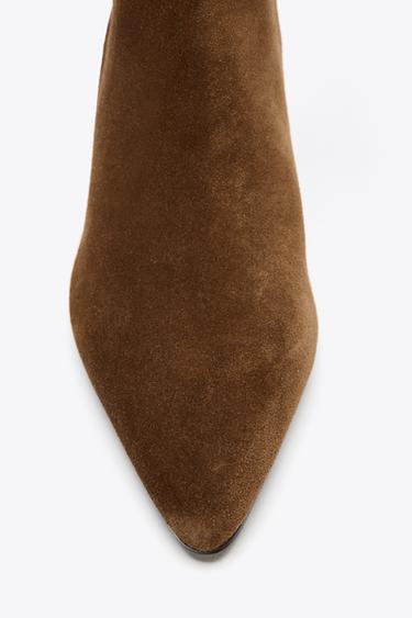 STITCHED SPLIT SUEDE HEELED BOOTS - Brown by Zara - Image 4