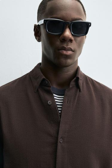 TEXTURED CHECK SHIRT - Brown by Zara - Image 4