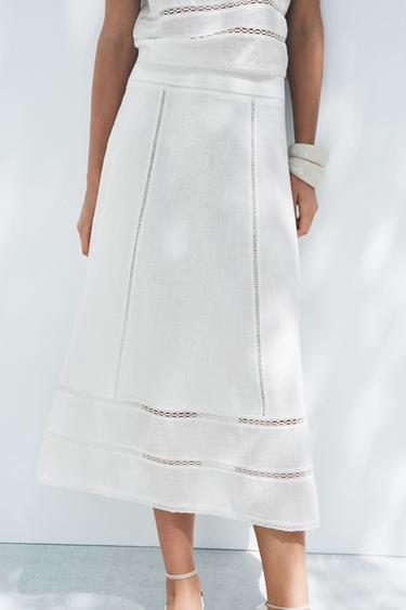 ZW COLLECTION EMBROIDERED MIDI SKIRT - Ecru by Zara