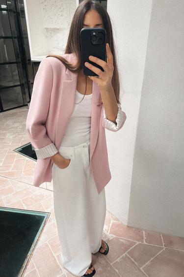 Zara ROLL-UP SLEEVE PRINTED CUFF BLAZER - Pink