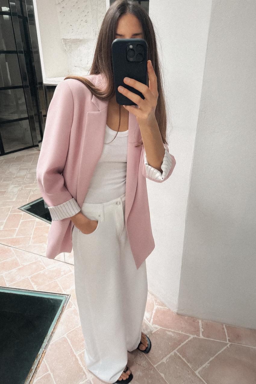 ZARA ROLL-UP SLEEVE PRINTED CUFF BLAZER