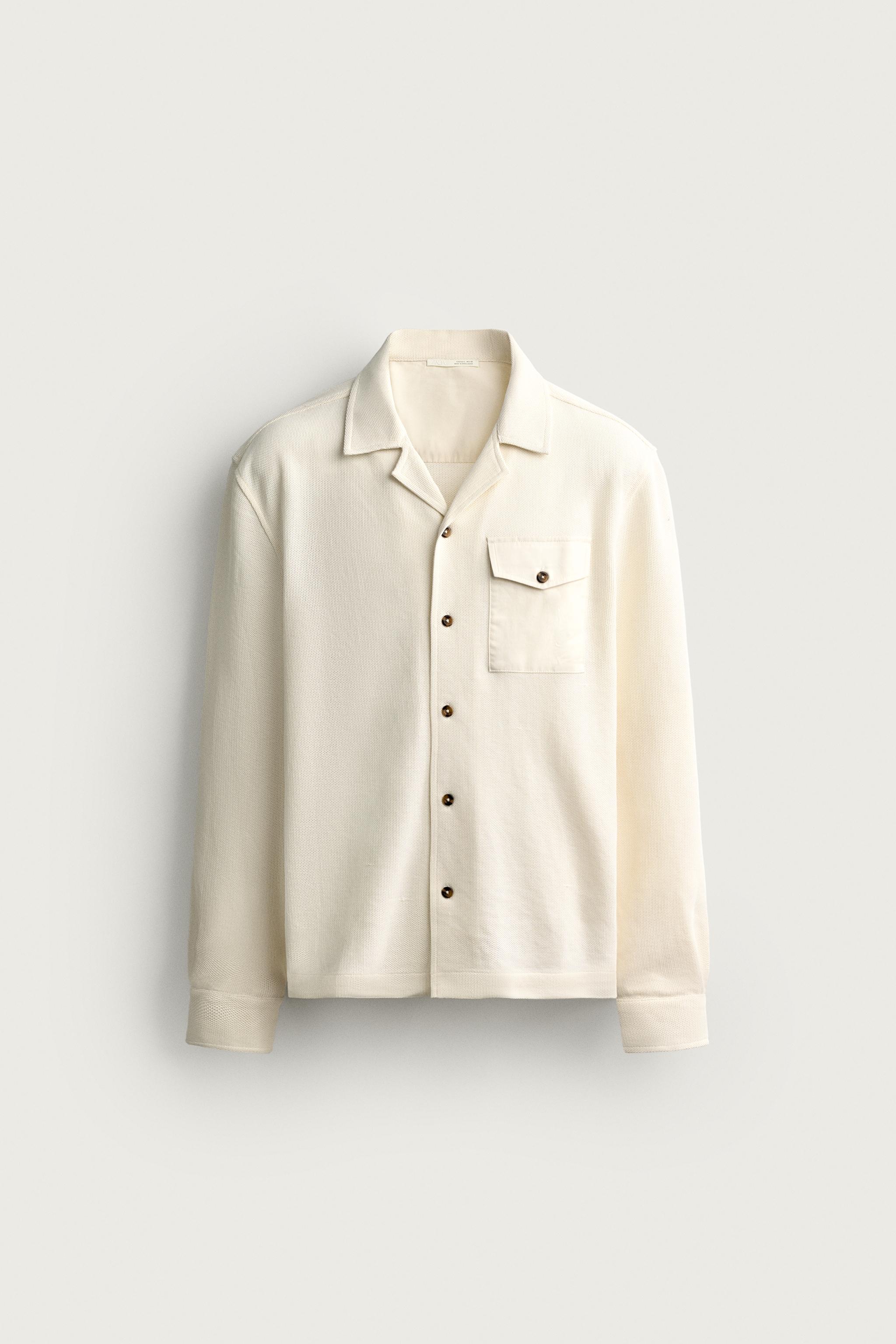 Мужские рубашки Zara CONTRAST POCKET PIQUE SHIRT — фото 7