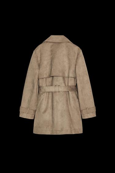 Zara FAUX SUEDE TRENCH COAT - taupe brown