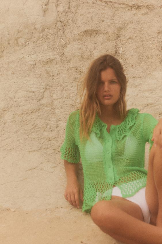 ÚPLETOVÉ SAKO S KRÁTKÝM RUKÁVEM - Zelená od Zara - Obrázek 4