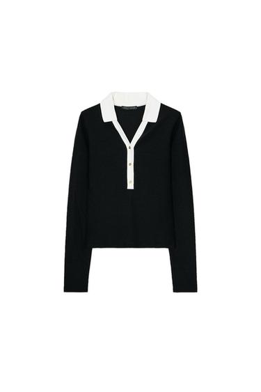 TOP POLO INTERLOCK CONTRASTE - Negro de Zara