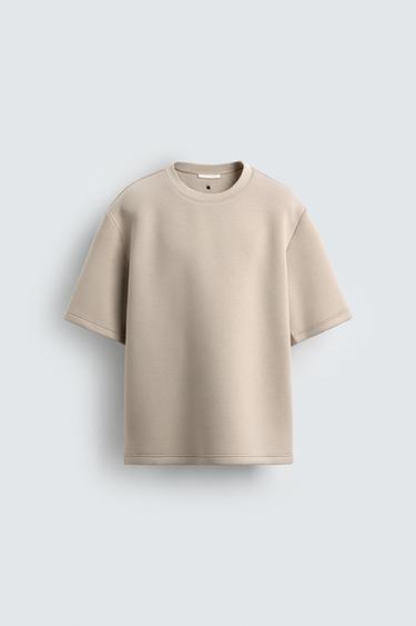 Zara STUDDED NEOPRENE EFFECT SWEATSHIRT - Stone