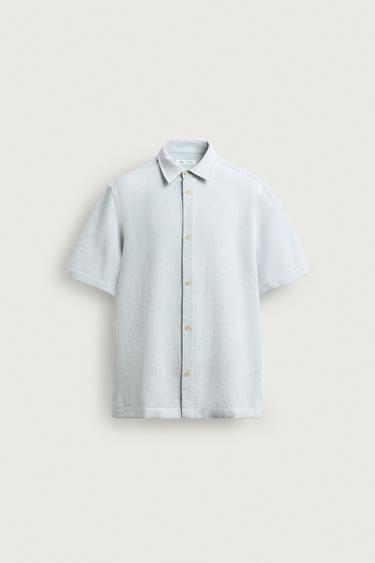Zara REGULAR FIT TEXTURED SHIRT - White / Sky blue