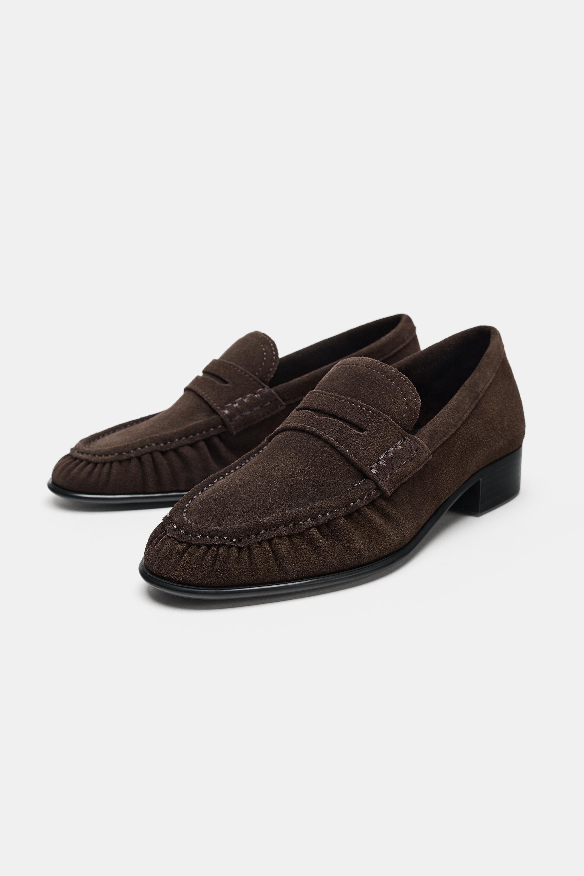 GATHERED SUEDE LOAFERS