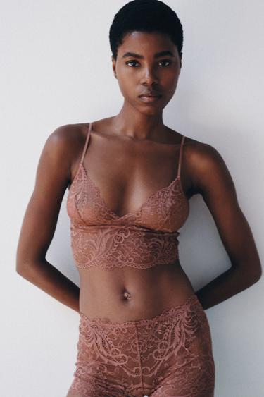 LACE TRIANGLE BRA - Beige-pink by Zara
