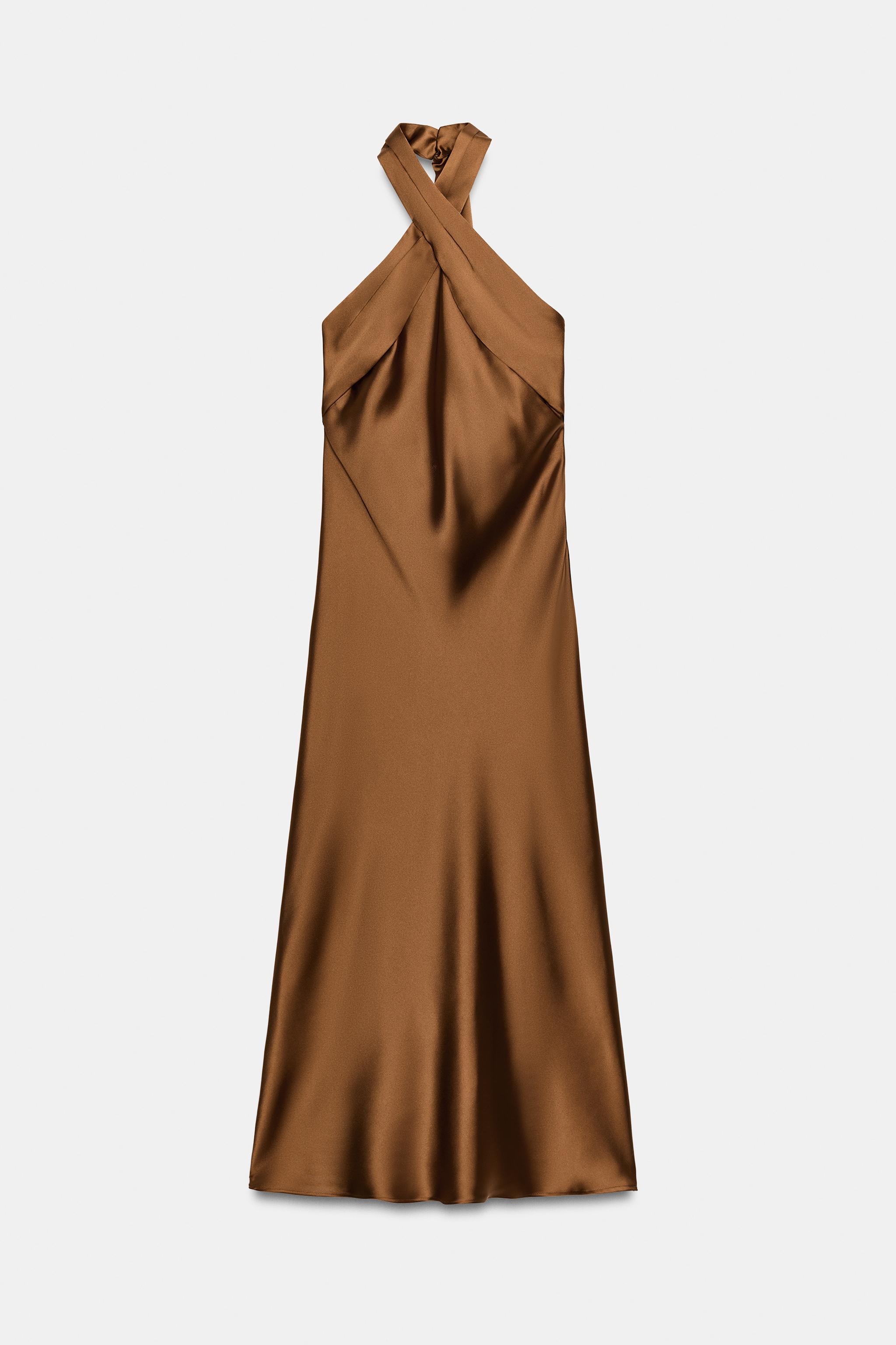 SATIN HALTER MIDI DRESS