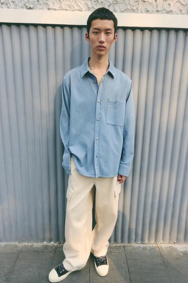 CONTRAST WASHED OVERSHIRT - Faded blue by Zara