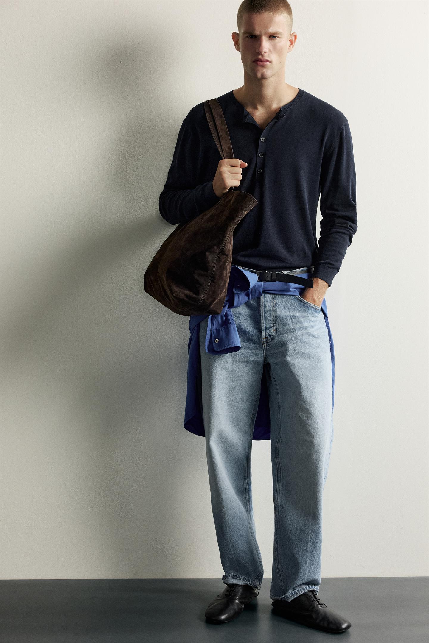 Мужская футболка Zara Knit Henley, цвет: Тёмно-синий — фото 6