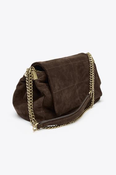 SPLIT SUEDE LEATHER SHOULDER BAG - Chocolate by Zara - Image 4