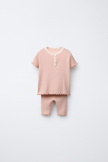 AGES 2-6/ CONTRAST RIBBED PYJAMAS - Dusty pink by Zara - Image 0