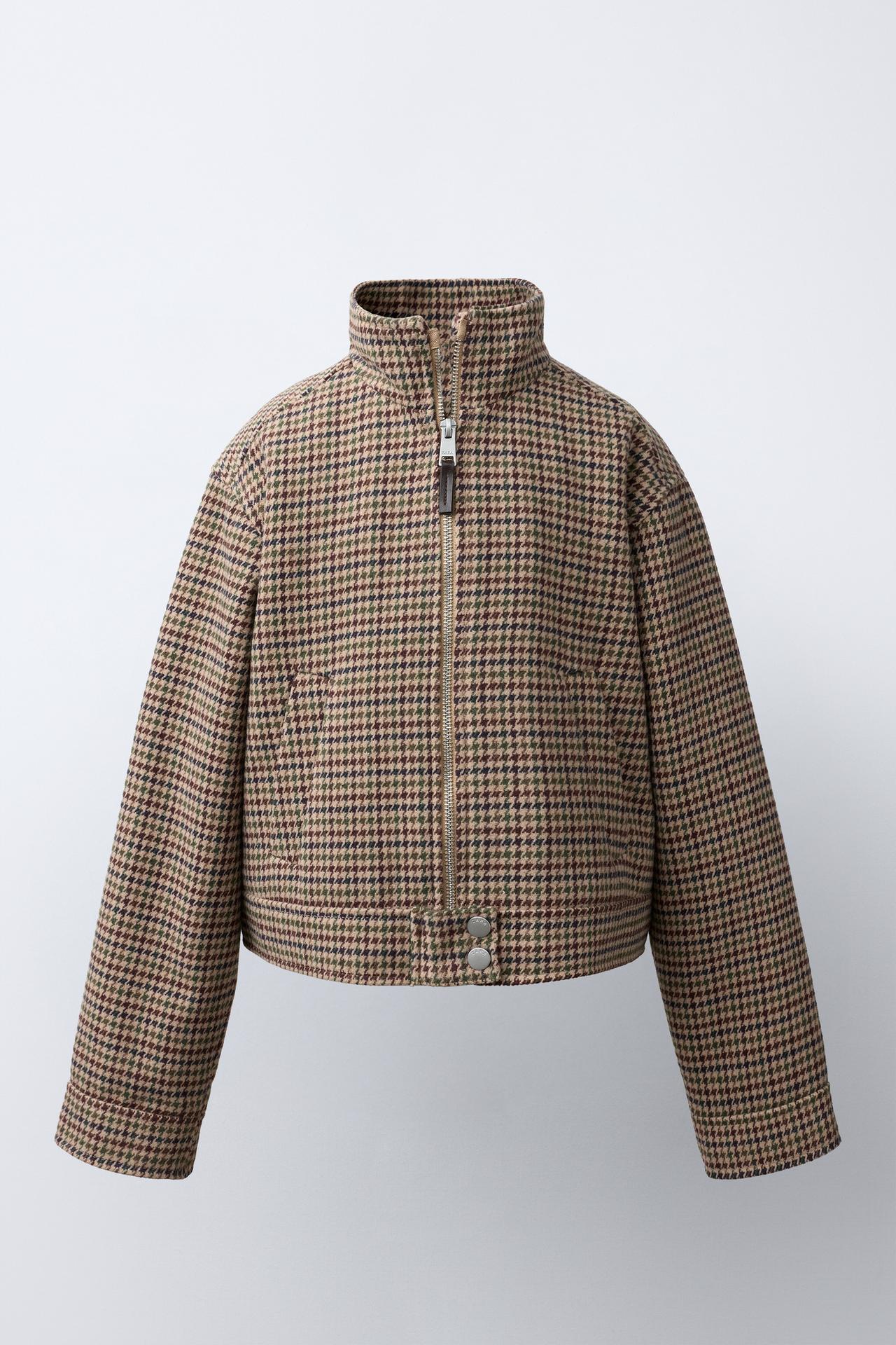 HOUNDSTOOTH PRINT JACKET — Light brown