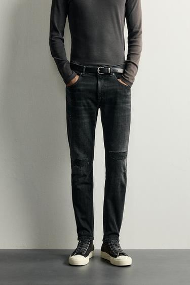 RIPPED SKINNY FIT JEANS - Charcoal by Zara