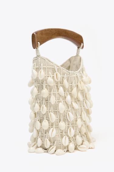 BEADED FABRIC BUCKET BAG - Light beige by Zara - Image 3