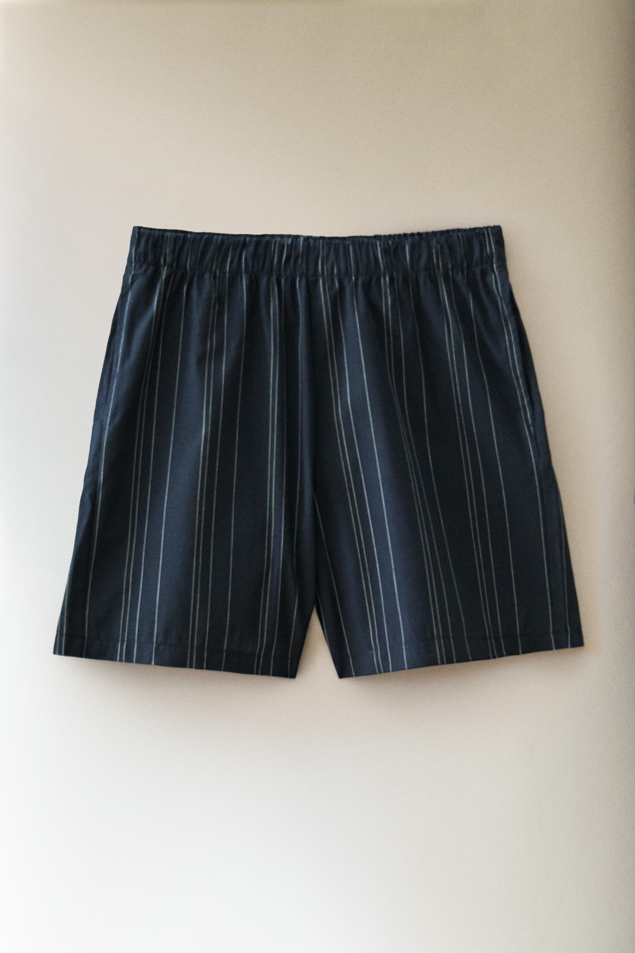 STRIPED COTTON SHORTS - Blue | ZARA United States