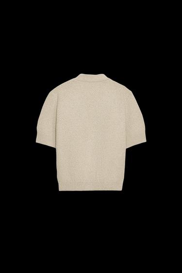 Zara STAR BUTTON TEXTURED KNIT CARDIGAN - Sand