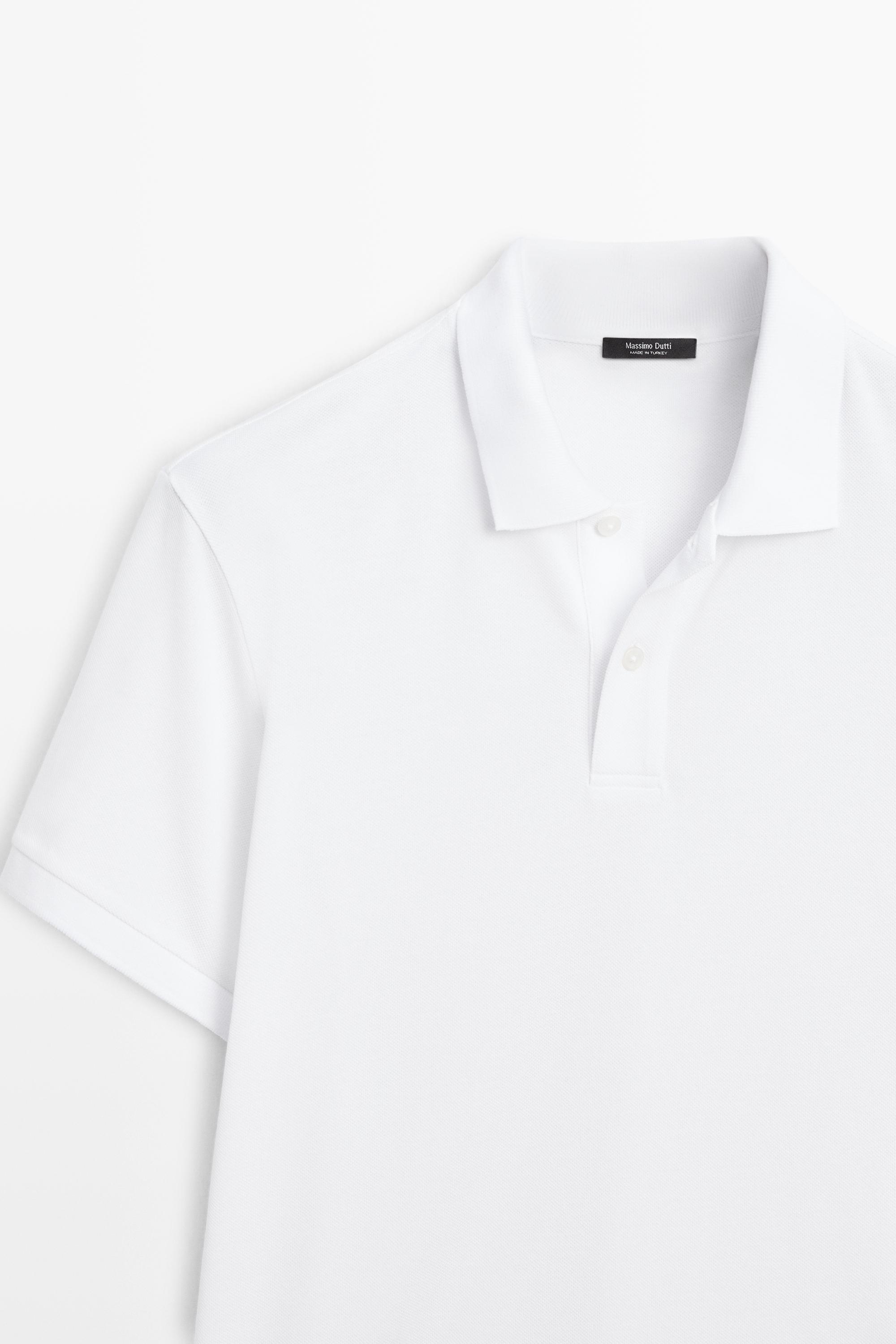 Micro-textured cotton piqué polo shirt — White